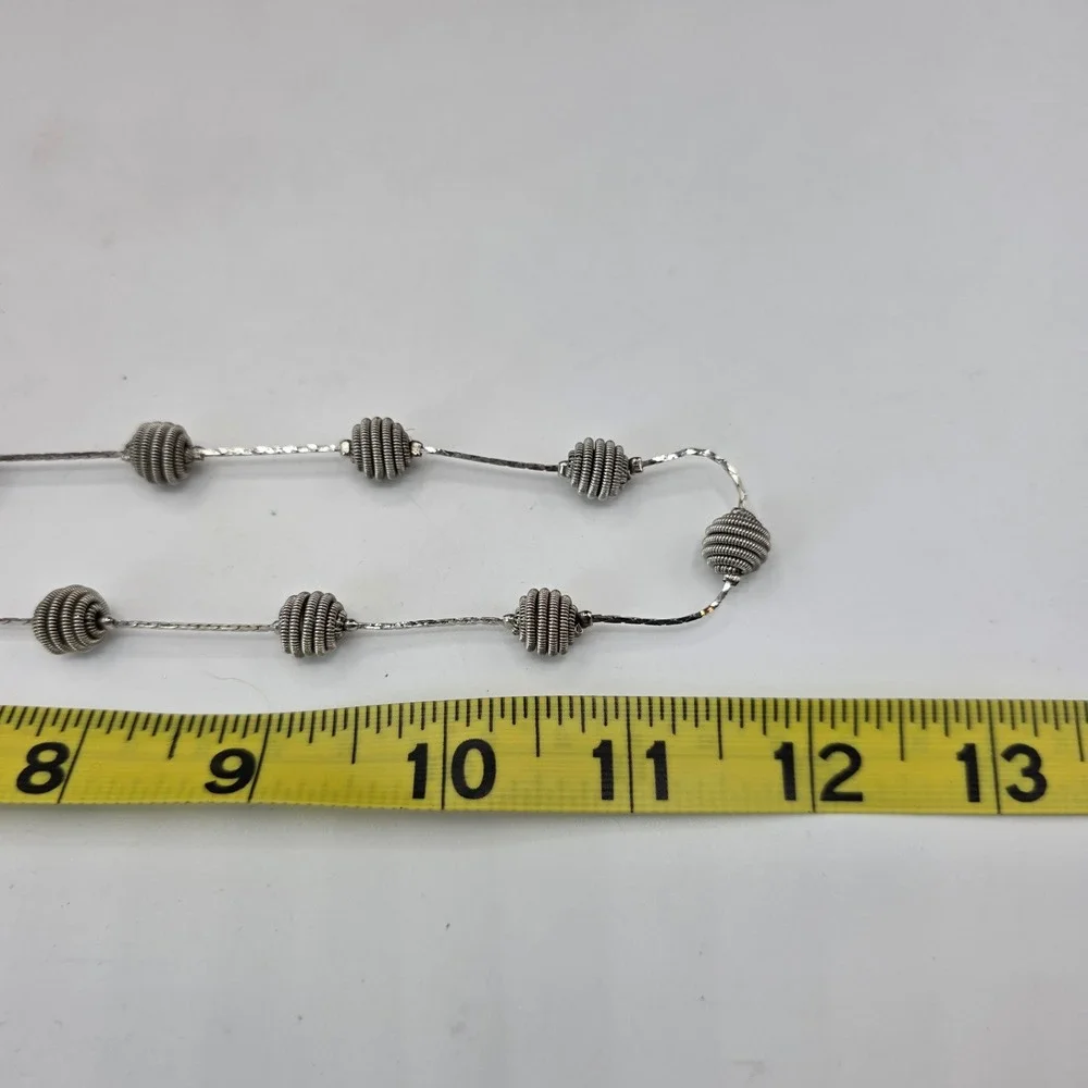Trifari Silver Tone Station Necklace Coiled Wire Beehive Beads 24 Inch Classic